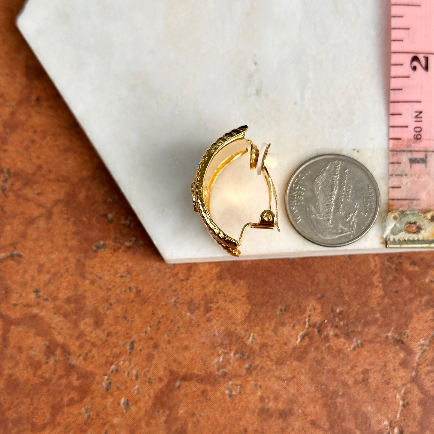 Vintage Gold + Silver Tone Curved Half Hoop Byzantine Horses Clip Earrings