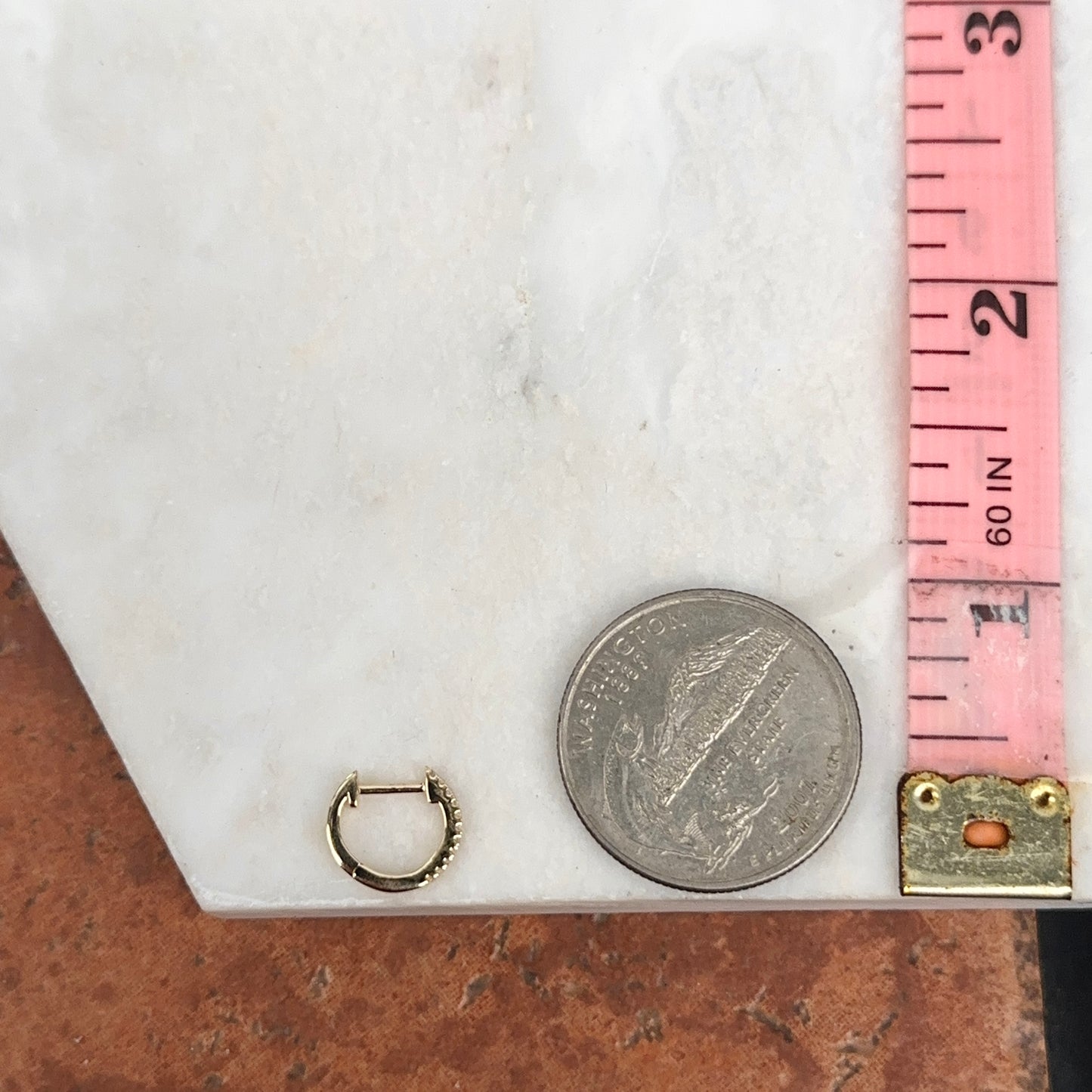 14KT Yellow Gold Diamond Huggie Hoop Earrings 12mm