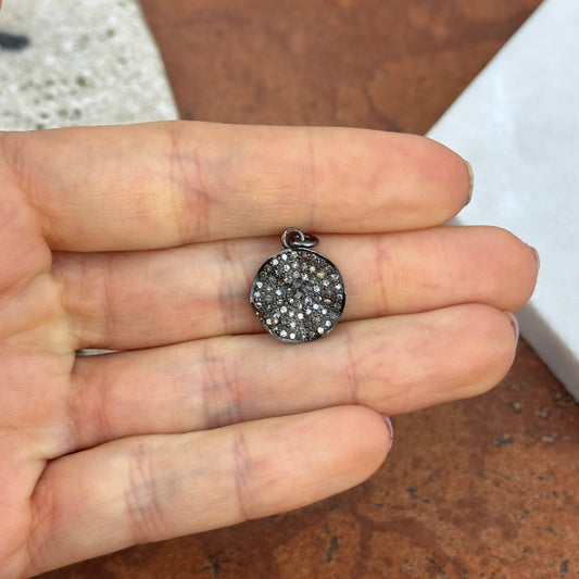 Sterling Silver Blackened Pave Diamond Wavy Circle Pendant