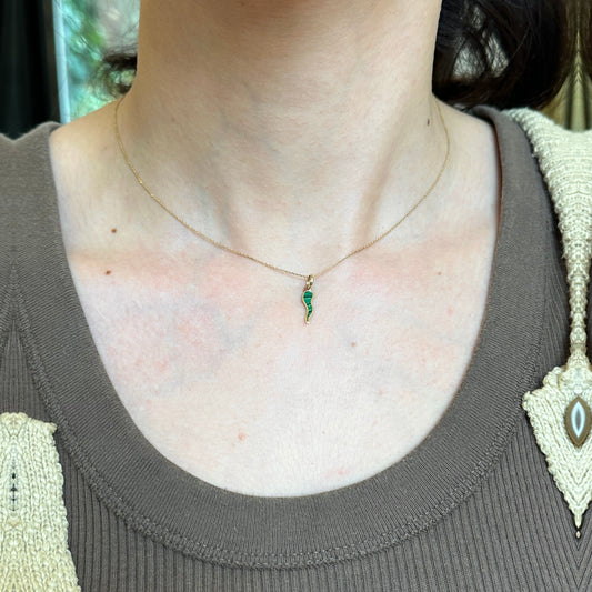 14KT Yellow Gold Malachite Flat Mini Pendant Charm