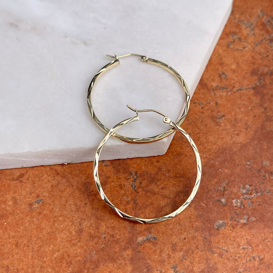 10KT Yellow Gold Diamond-Cut Squared Hoop Earrings 35mm