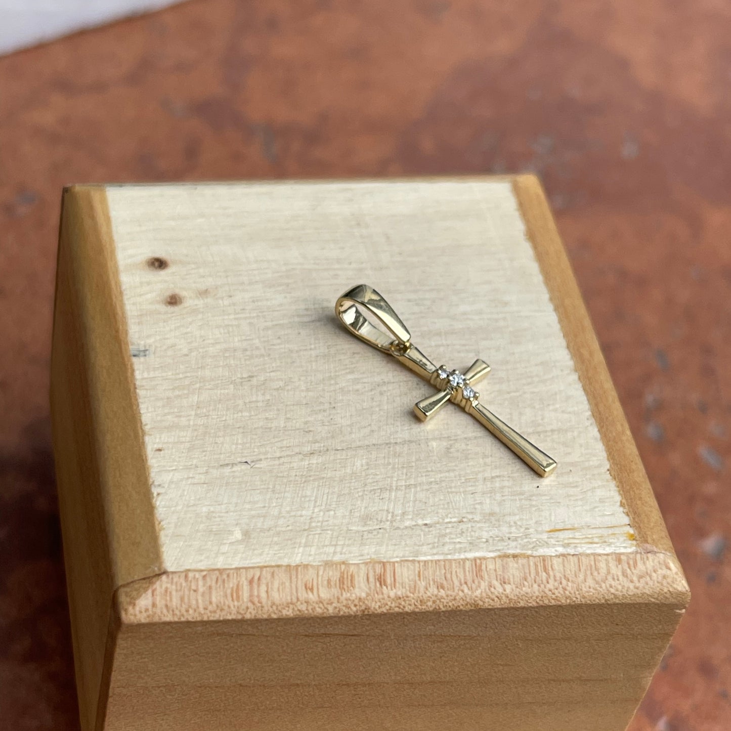14KT Yellow Gold .02 CT Diamond Cross Pendant Charm