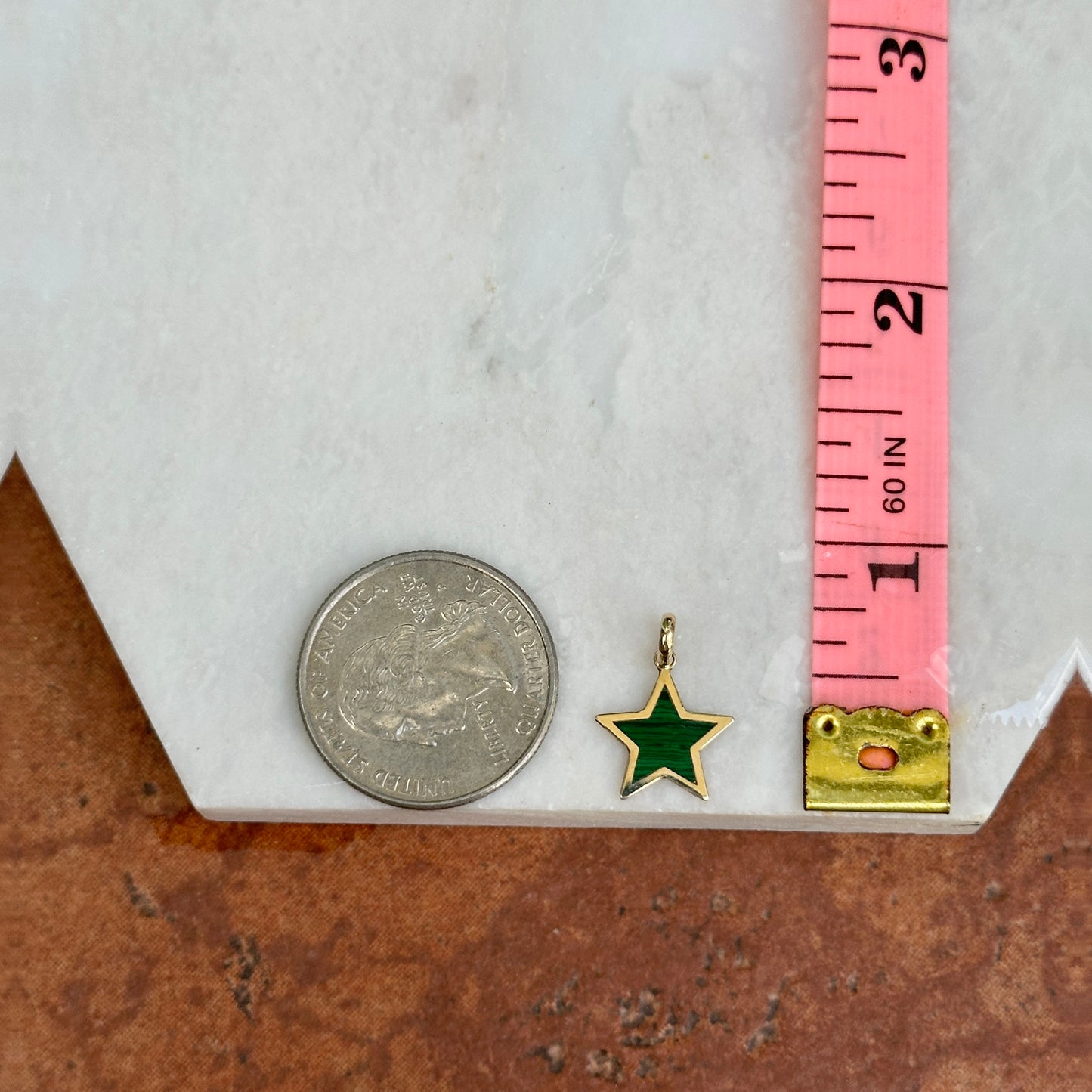 14KT Yellow Gold Malachite Flat Star Pendant Charm