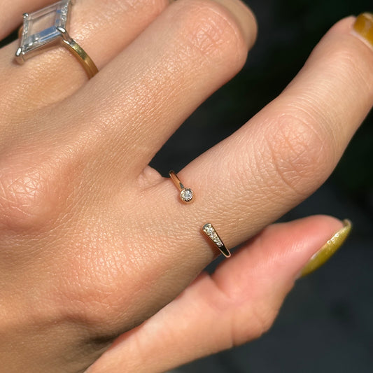 14KT Yellow Gold Diamond Open Band Stackable Band Ring