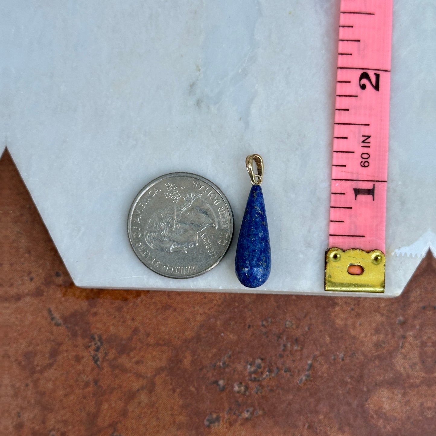 14KT Yellow Gold Genuine Blue Lapis Teardrop Pear Shape Drop Pendant
