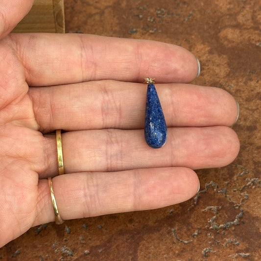 14KT Yellow Gold Genuine Blue Lapis Teardrop Pear Shape Drop Pendant