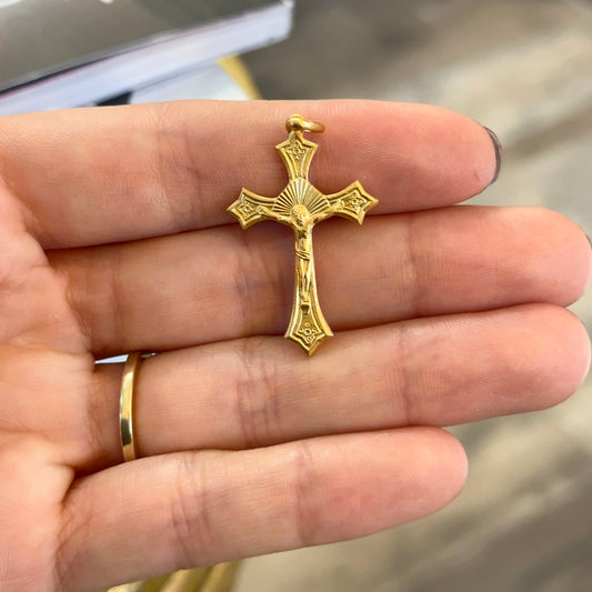 14KT Yellow Gold Matte Crucifix Pendant 39mm