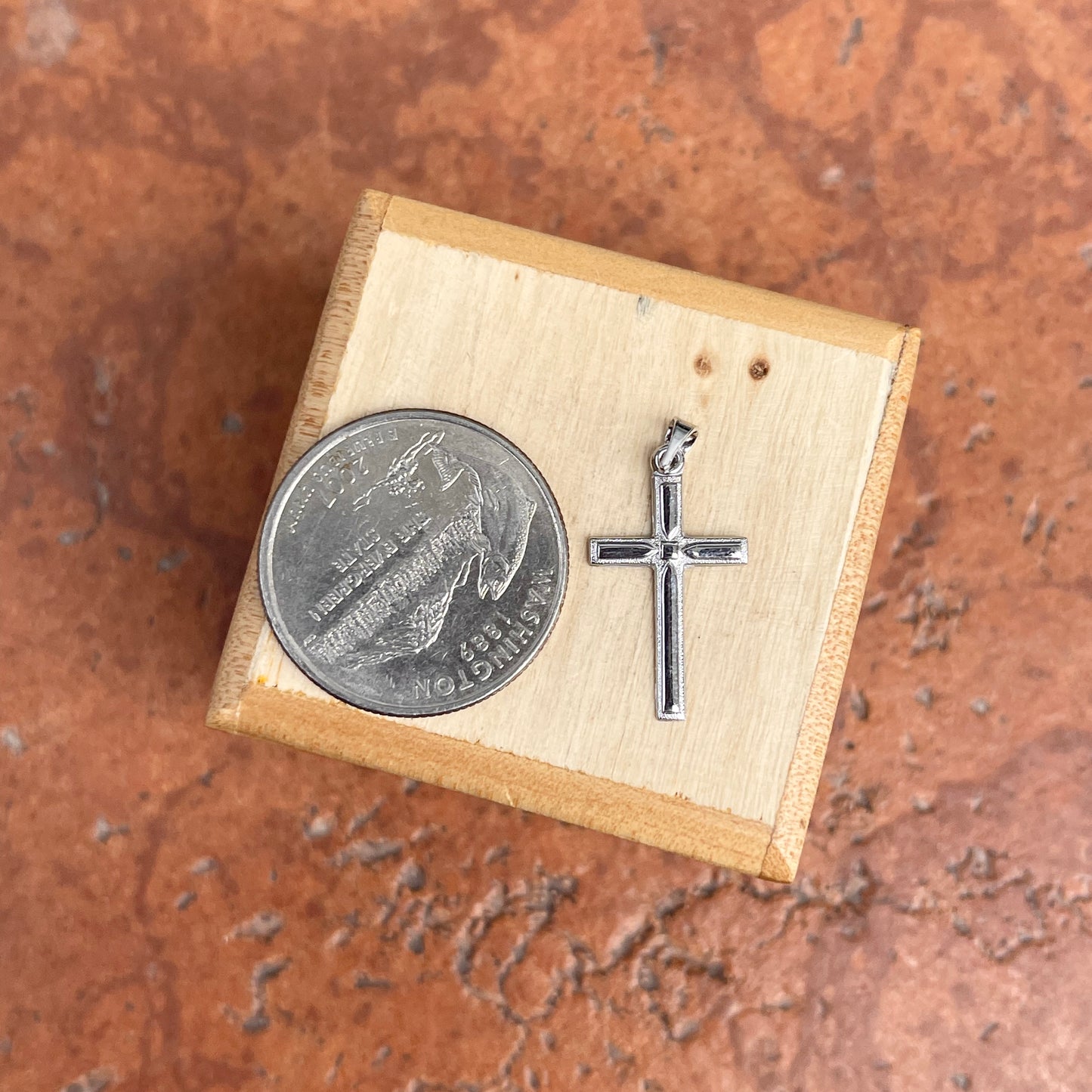 14KT White Gold Detailed Flat Cross Pendant Charm