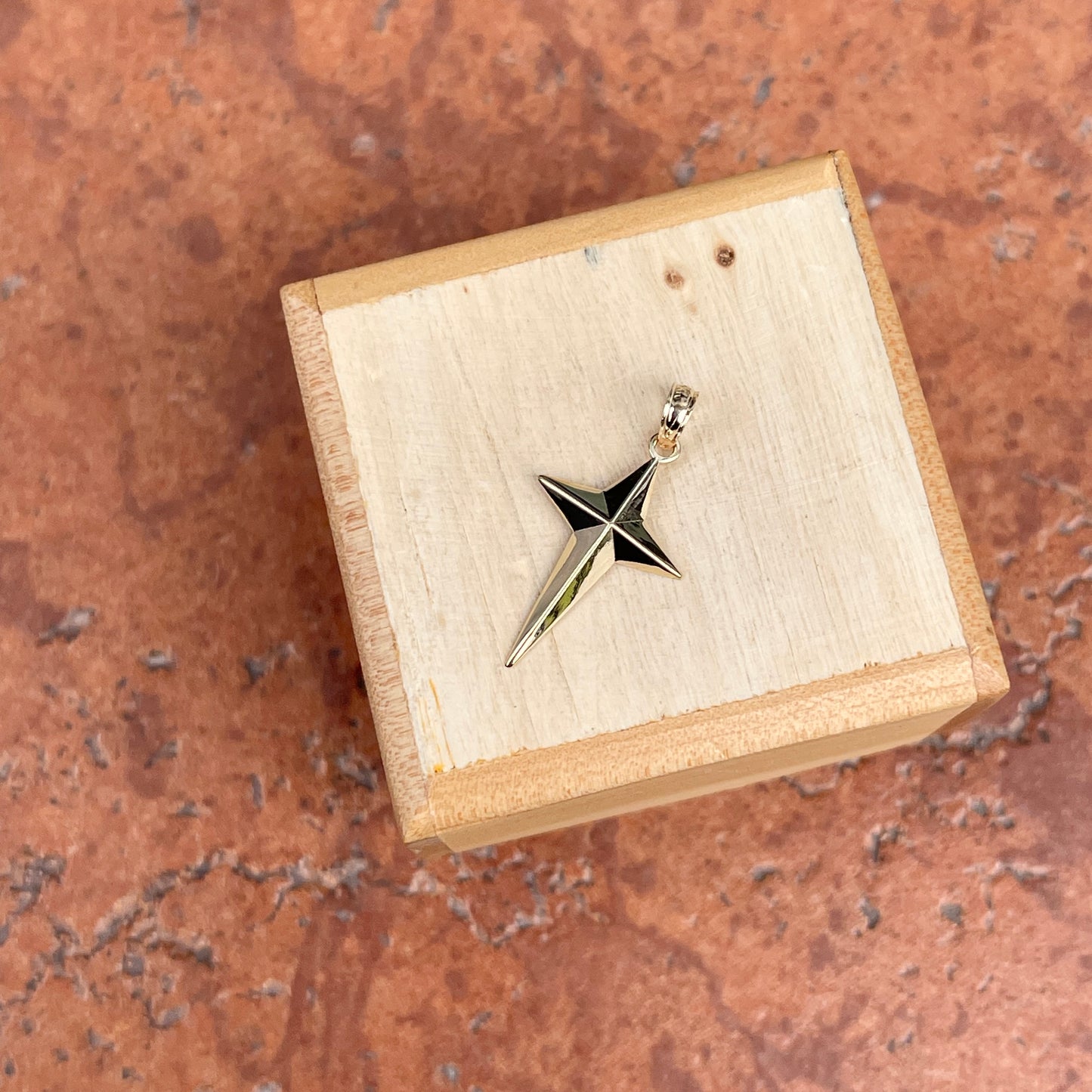 14KT Yellow Gold 2D Triangle Tipped Cross Pendant Charm