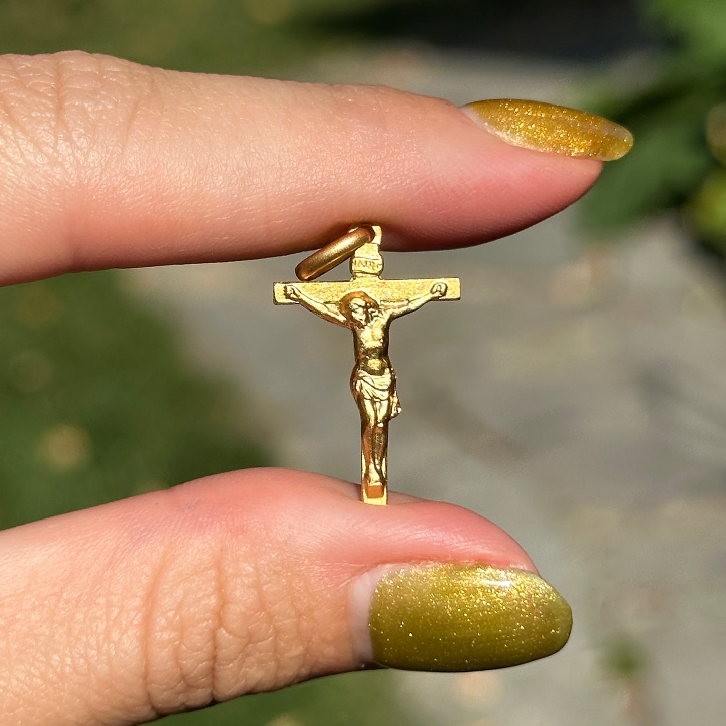 14KT Yellow Gold Matte Crucifix Jesus 2D Solid Cross Pendant
