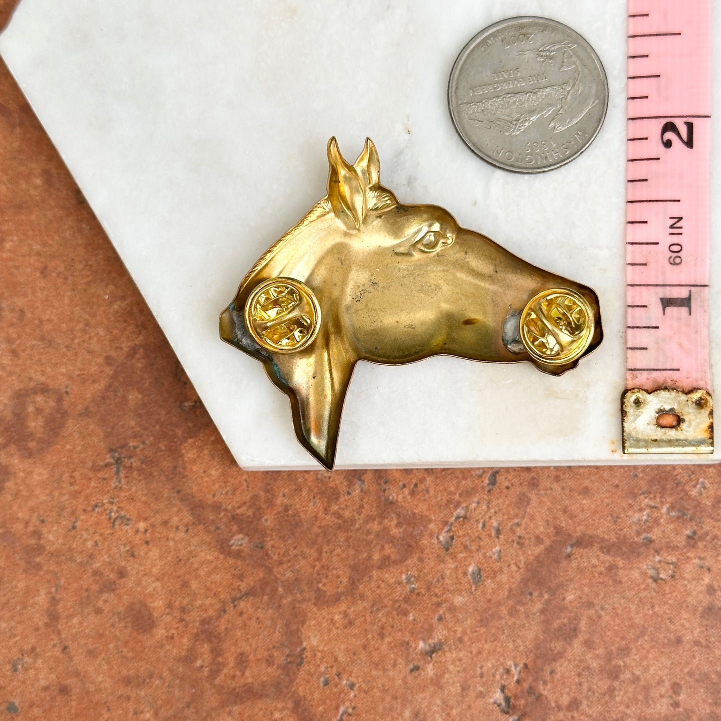 Estate Brass Polished Large Hollow Horse Head Pin Brooch