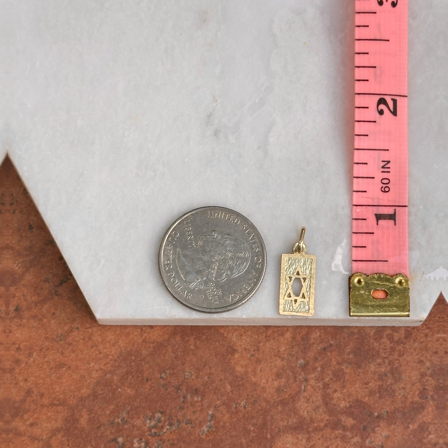 14KT Yellow Gold Rectangle Star of David Textured Pendant Charm - LSJ