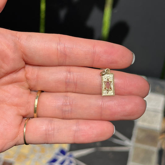 14KT Yellow Gold Rectangle Star of David Textured Pendant Charm - LSJ