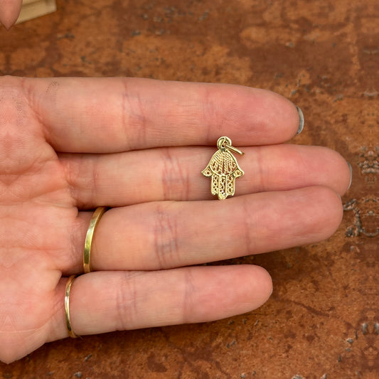 14KT Yellow Gold Filigree Hamsa Pendant Charm 16mm