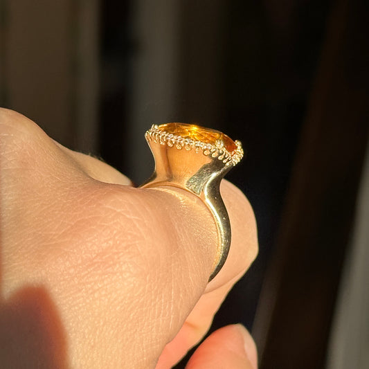 Estate 14KT Yellow Gold Round Citrine Diamond Halo Ring