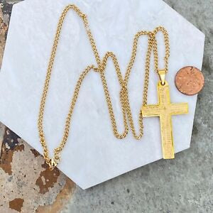 Gold Tone-Plated Stainless Steel The Lord's Prayer Large Cross Pendant Necklace