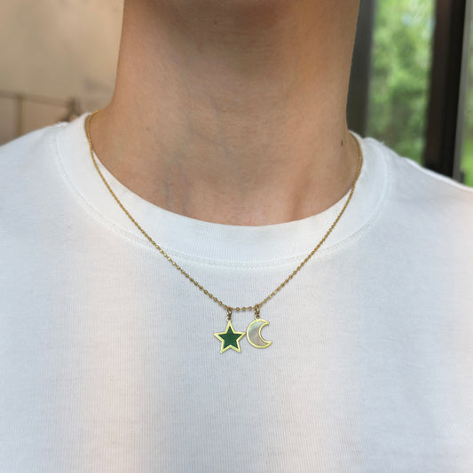 14KT Yellow Gold Malachite Flat Star Pendant Charm