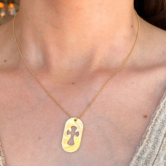 14KT Yellow Gold Cross Cut-Out Dog Tag Pendant