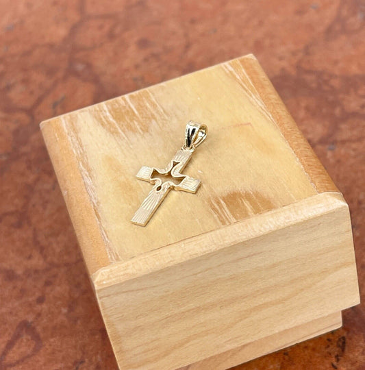 14KT Yellow Gold Patterned Cross Dove Cutout Pendant Charm