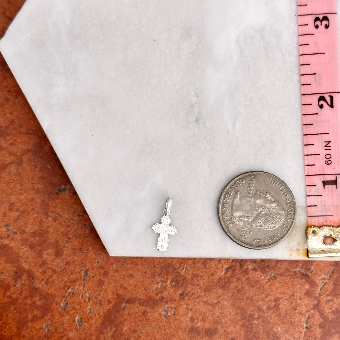 Sterling Silver Matte Mini Eastern Orthodox Cross Pendant Charm