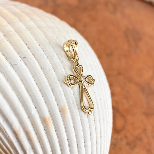 14KT Yellow Gold Diamond Small Cross Pendant Charm