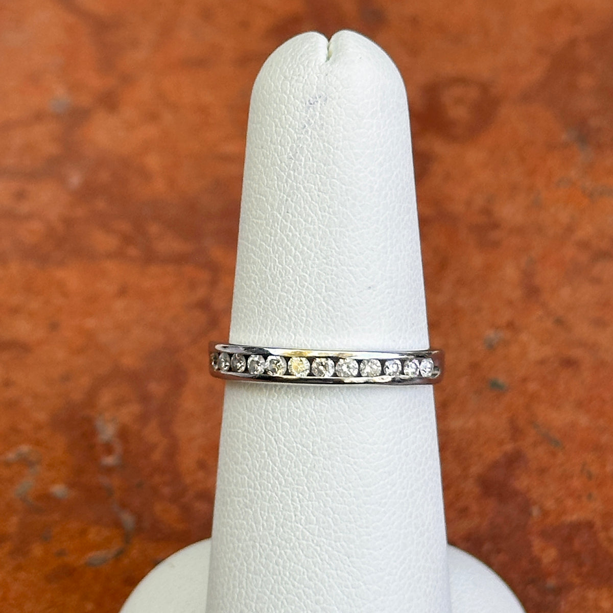 Estate 14KT White Gold Channel-Set .18 CT Diamond Band Ring