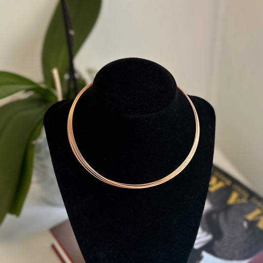 14KT Rose Gold 10-Strand Cable Wire Necklace 14.75"