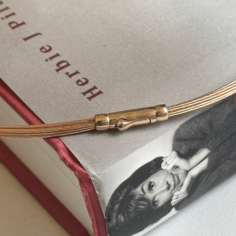 14KT Yellow Gold 1.5mm Neck Wire Weave Chain Cable Round Collar Necklace 15" with Crocodile Clasp