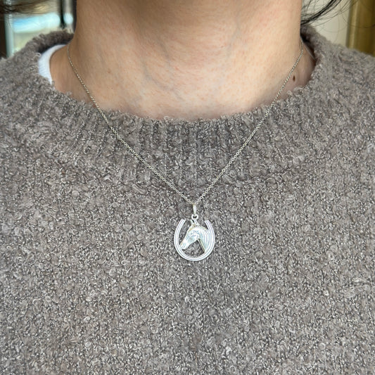 Sterling Silver Horseshoe + Horse Head Pendant Charm - LSJ