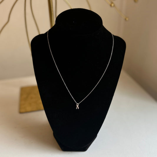 Platinum Cancer Awareness Ribbon Pendant Chain Necklace