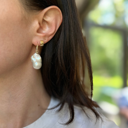 14KT Yellow Gold Baroque Freshwater Pearl Dangle Earrings