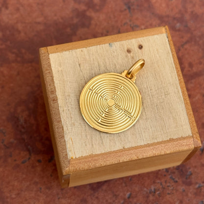 14KT Yellow Gold Greek Labyrinth Round Medal Pendant 21mm