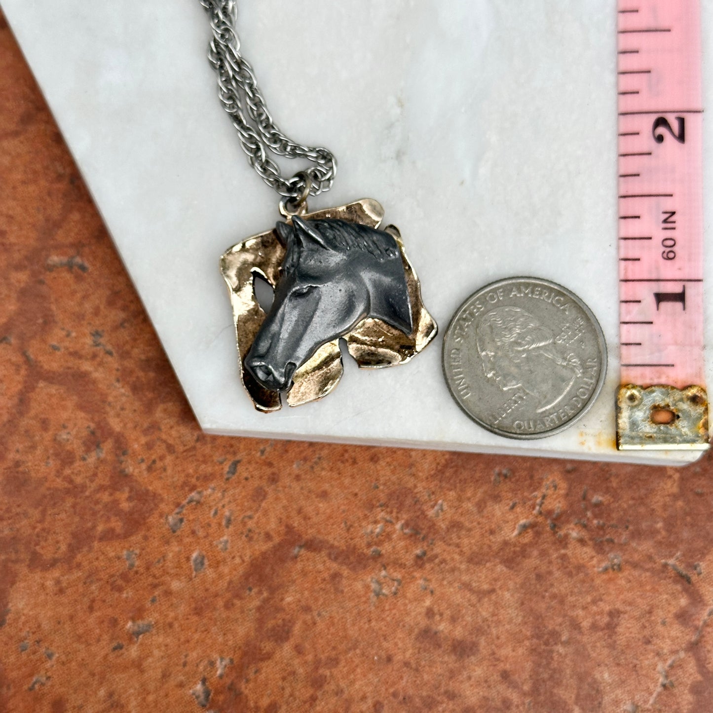 Estate Yellow + Silver Tone Abstract Horse Head Necklace