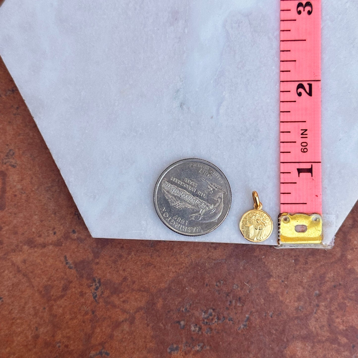 14KT Yellow Gold Matte St Rita Round Medal Pendant Charm 10mm - LSJ