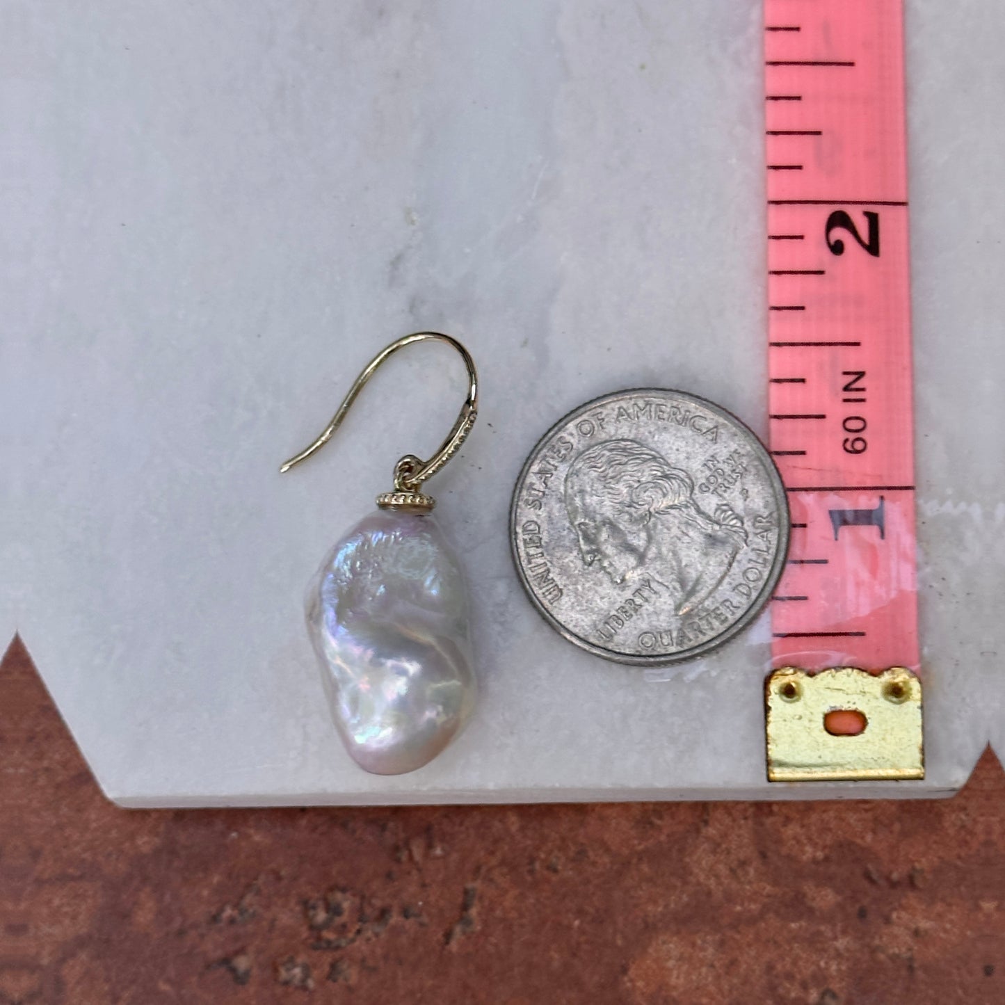 14KT Yellow Gold Baroque Freshwater Pearl Dangle Earrings