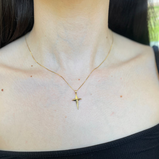 14KT Yellow Gold 2D Triangle Tipped Cross Pendant Charm