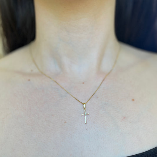 14KT Yellow Gold .02 CT Diamond Cross Pendant Charm
