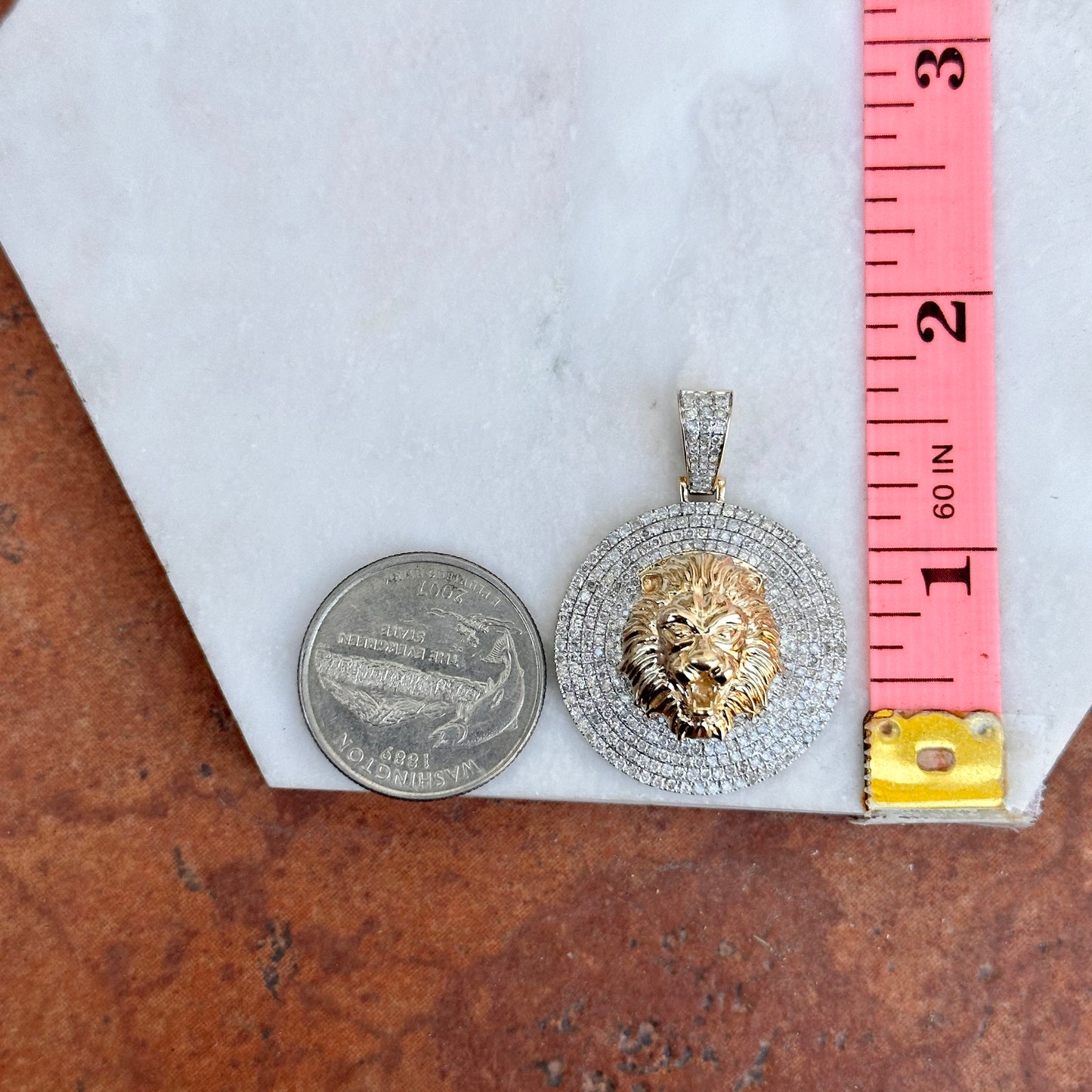 Estate 10KT Yellow Gold Pave Diamond Lion Head Pendant