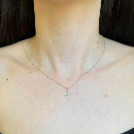 14KT White Gold Rope Twist Cross Pendant Charm