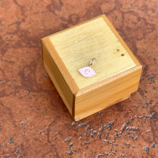 14KT Yellow Gold Pink Enamel Diamond Evil Eye Pendant Charm