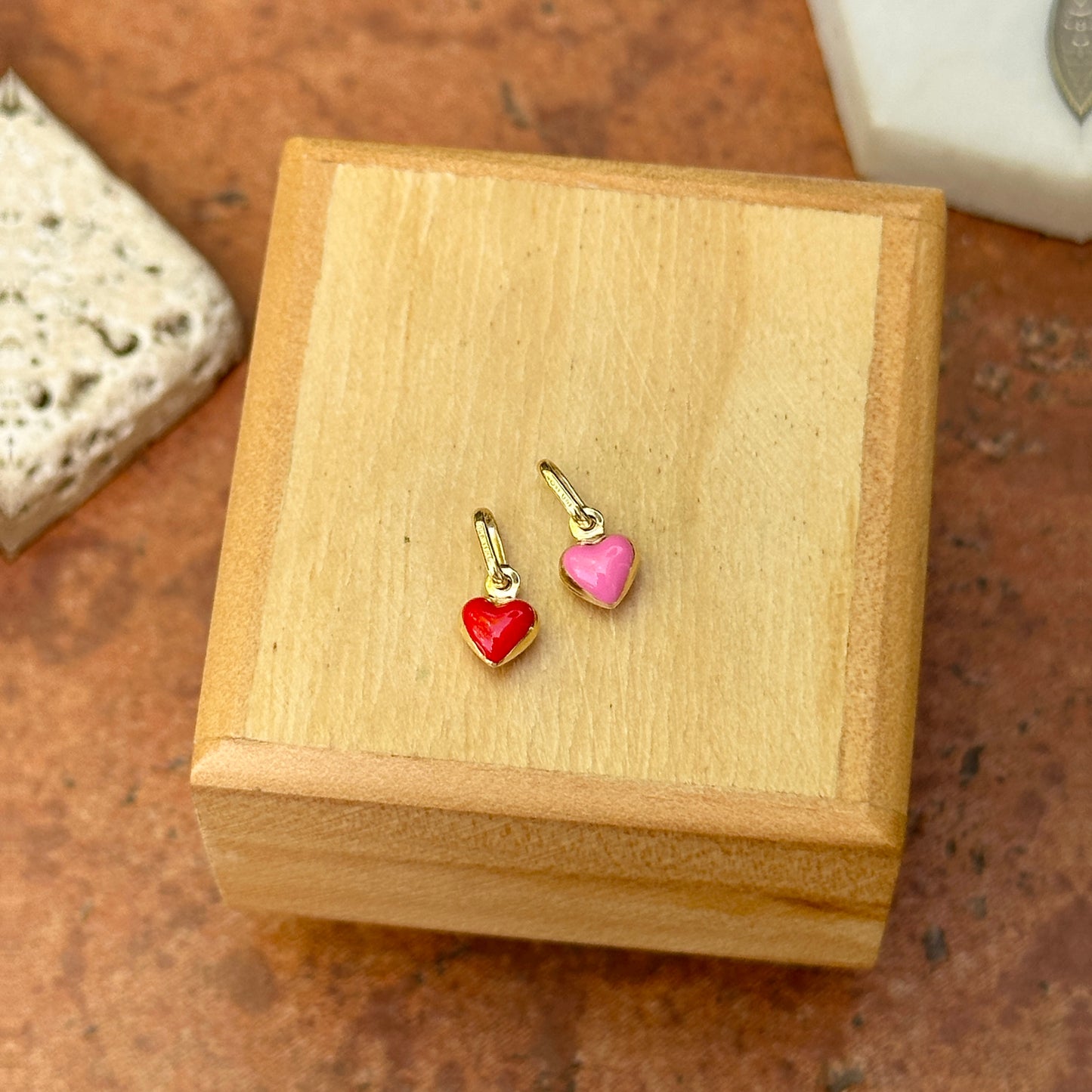 14KT Yellow Gold Red Enamel Puffed Heart Mini Pendant Charm