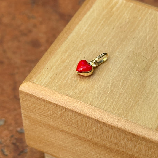 14KT Yellow Gold Red Enamel Puffed Heart Mini Pendant Charm