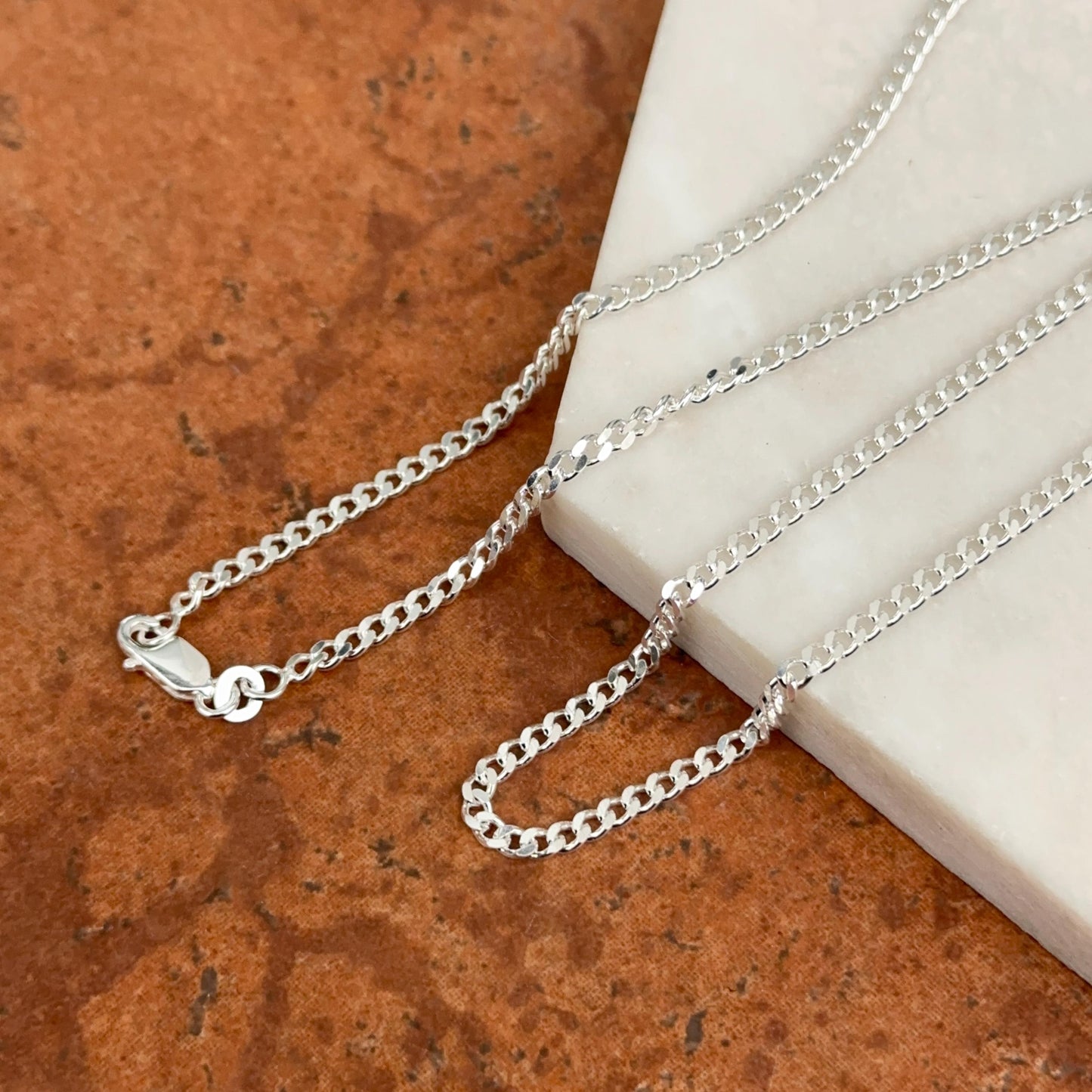 Sterling Silver Curb Link Chain Necklace Various Lengths Unisex