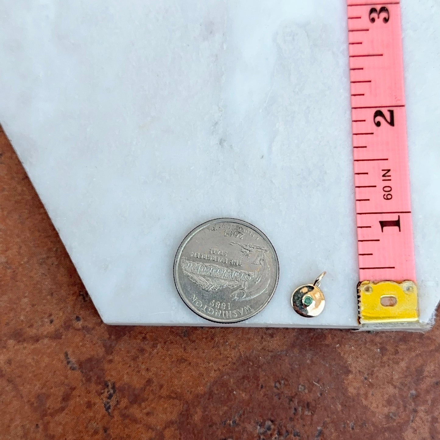 14KT Yellow Gold Mini Emerald Disc Pendant Charm