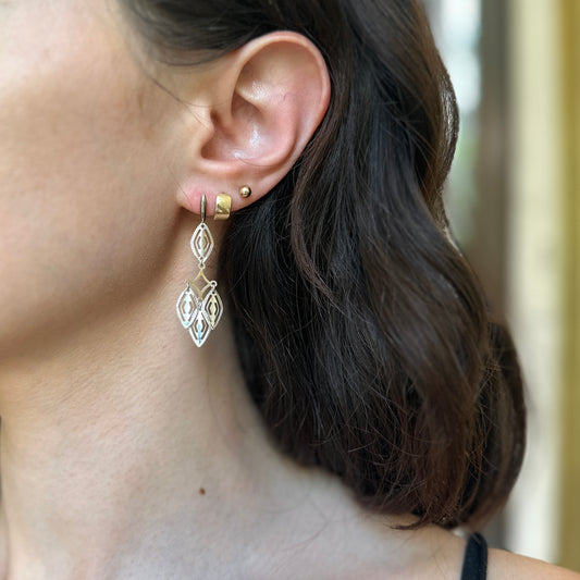 Estate 14KT White Gold Diamond-Cut Chandelier Cutout Earrings Dangle Drop