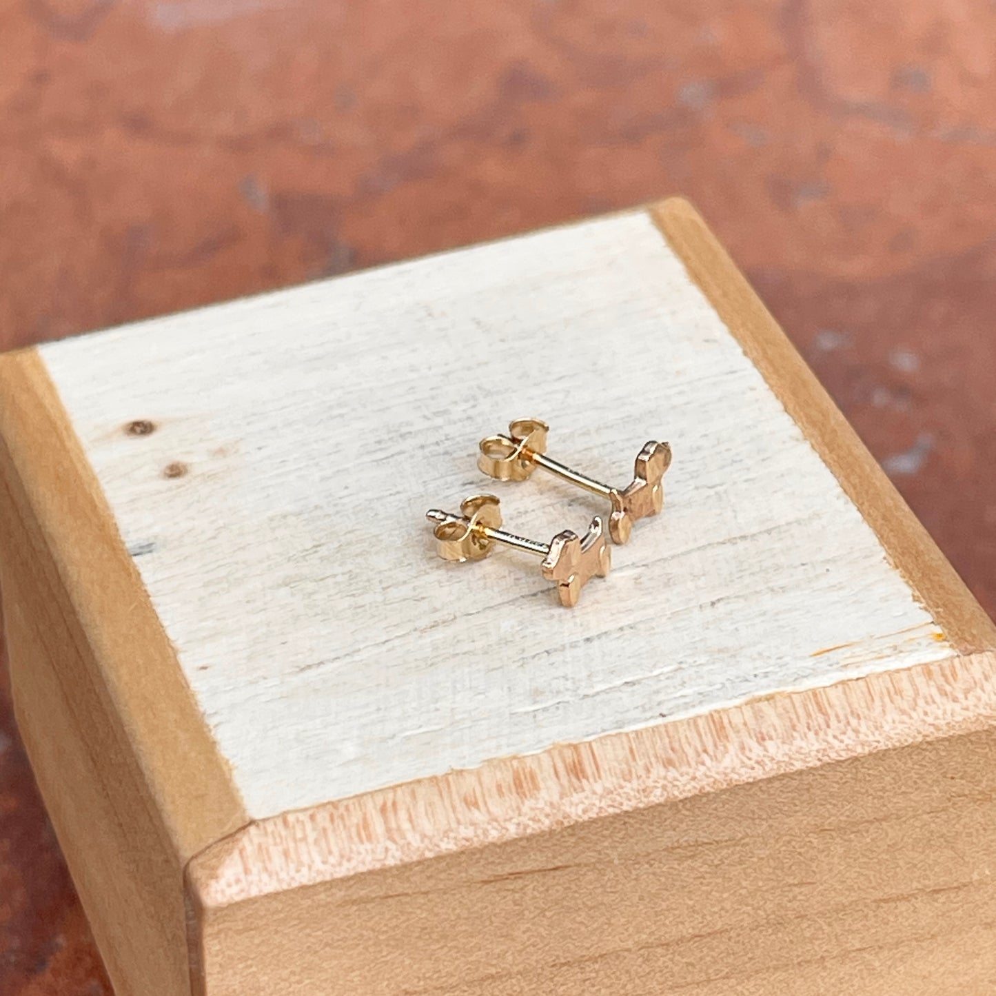 14KT Yellow Gold Mini Satin Dog Stud Earrings