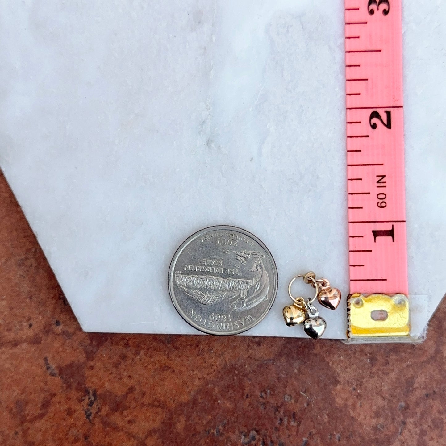 14KT Yellow, Rose, White Gold Puffed Hearts Pendant Charm