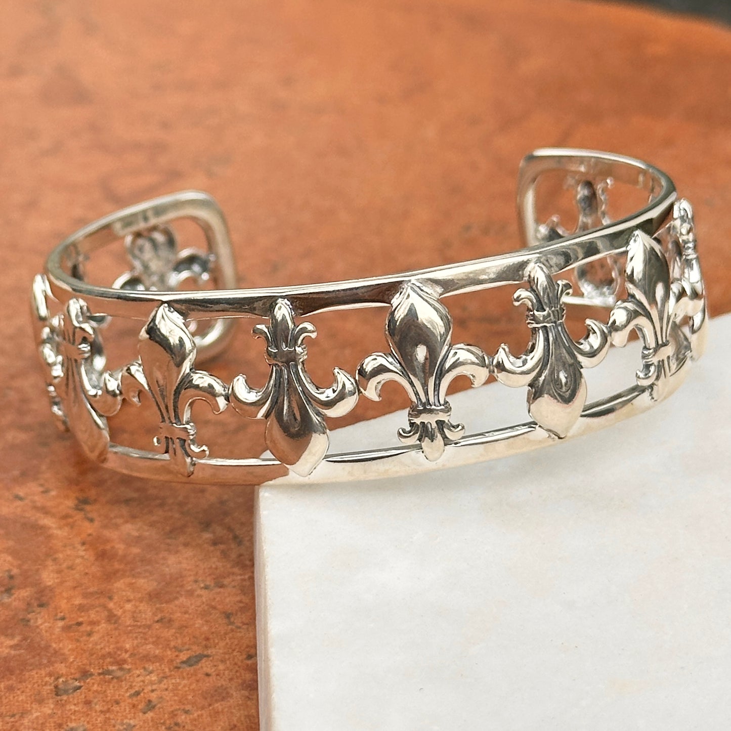 Sterling Silver Oxidized Fleur de Lis Cuff Bracelet