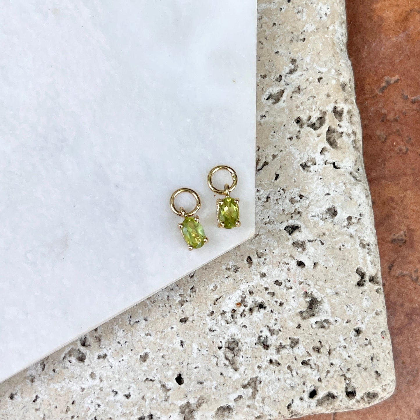14KT Yellow Gold-Plated Sterling Silver Oval Peridot Earring Charms