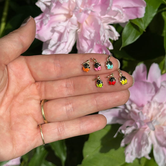 14KT Yellow Gold Mini Orange Ladybug Pendant Charm 7mm